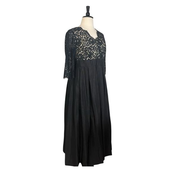 Eliza J Dress V-neck Black Lace Taffeta Floor Length Gown Women’s Plus Size 14W - Picture 2 of 12